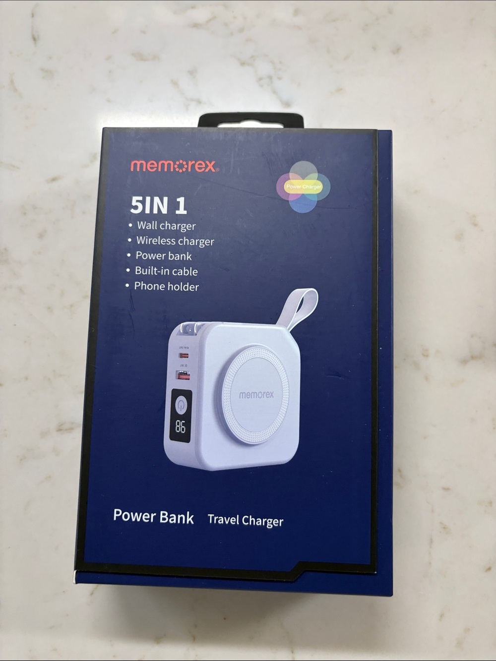 Memorex 5-in-1 White Power Bank Wireless Travel Charger
